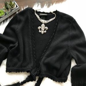 Lane Bryant Black Ramie Cotton Tie Front Shrug